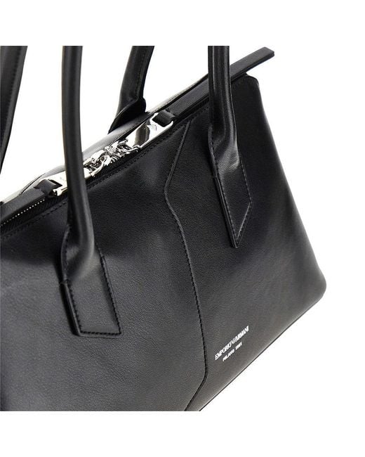 Emporio Armani Black Leather Shoulder Bag With Lettering Logo