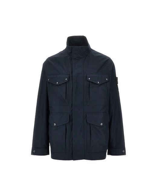 Stone Island Blue All-Weather Cotton Canvas 'S. I. Ghost' Jacket for men