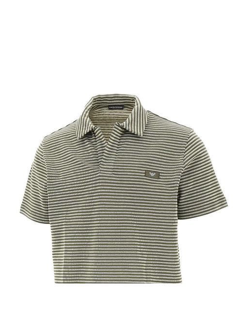 Emporio Armani Green Striped Cotton Swimwear Polo Shirt for men