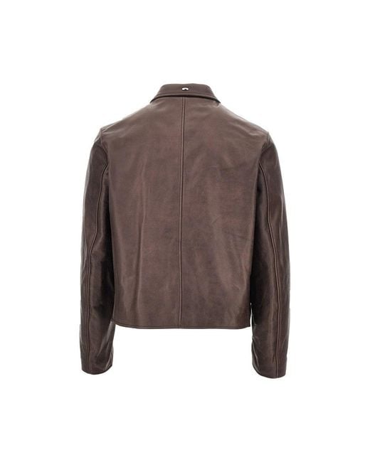 Our Legacy Brown Waxed Leather Jacket for men