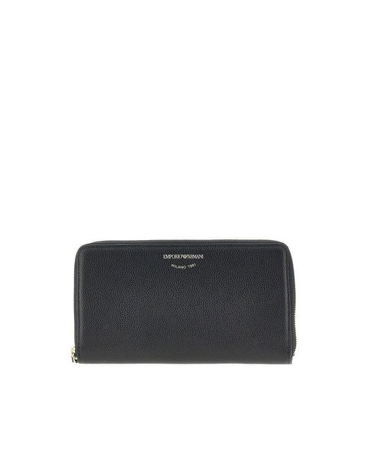 Emporio Armani Black Grained Leather Zip-Around Wallet