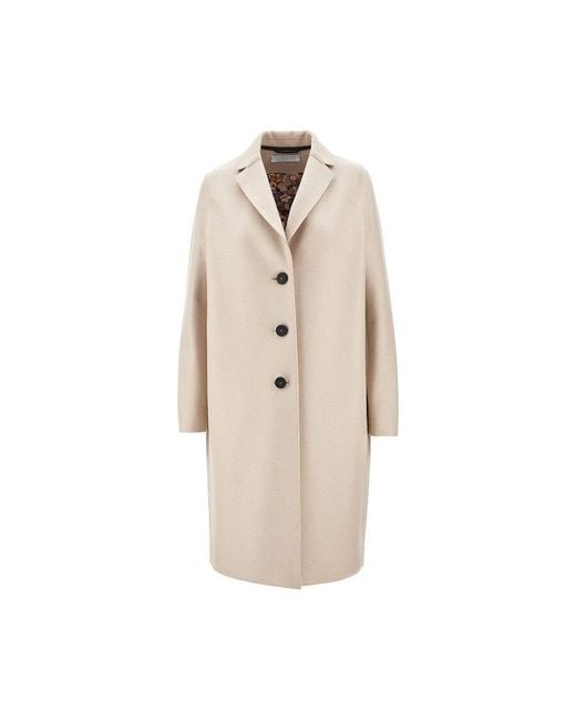 Harris Wharf London Natural Presses Wool Single-Breasted Overcoat