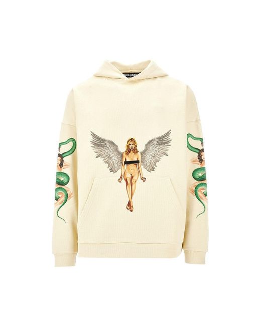 Felpa Con Cappuccio Stampe Pin-Up Uomo di Palm Angels in Natural da Uomo
