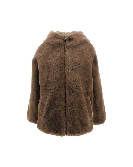 Emporio Armani Brown Faux Fur And Nylon Reversible Jacket