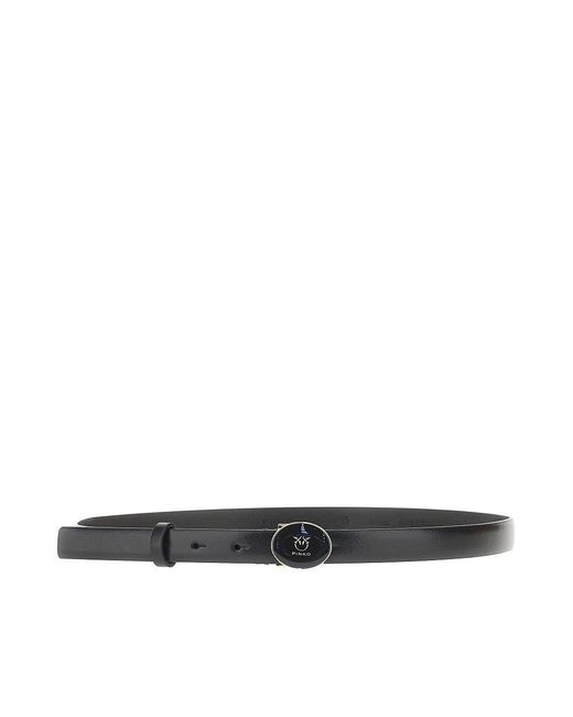 Pinko Black Leather Belt With Enameled Buckle