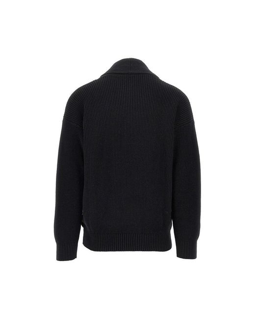 Laneus Black Cotton Knitted Cardigan for men