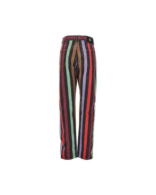 Versace Red Cotton Denim Jeans With Striped Motif