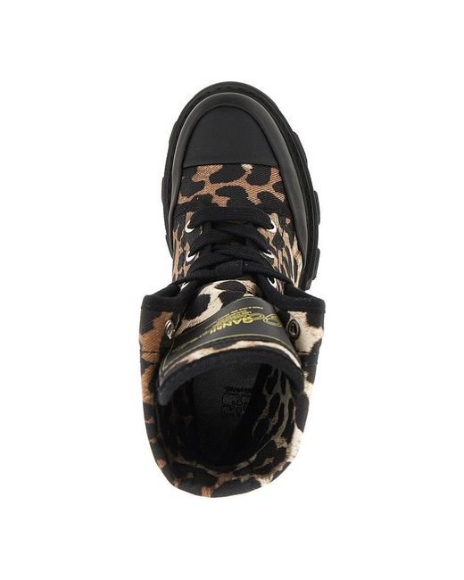 Ganni Black Leopard-Printed Denim Boots