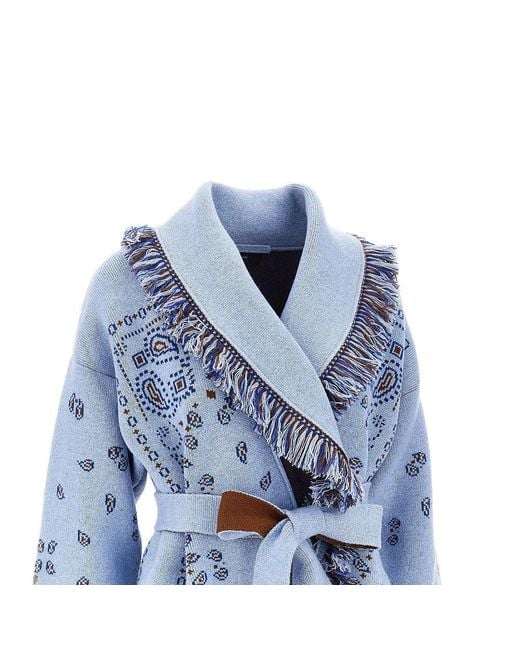 Alanui Blue Bandana Jacquard Wool Cardigan