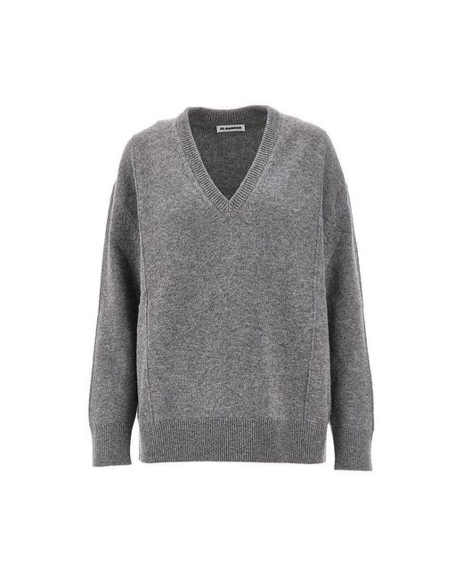 Pullover Con Scollo A V di Jil Sander in Gray