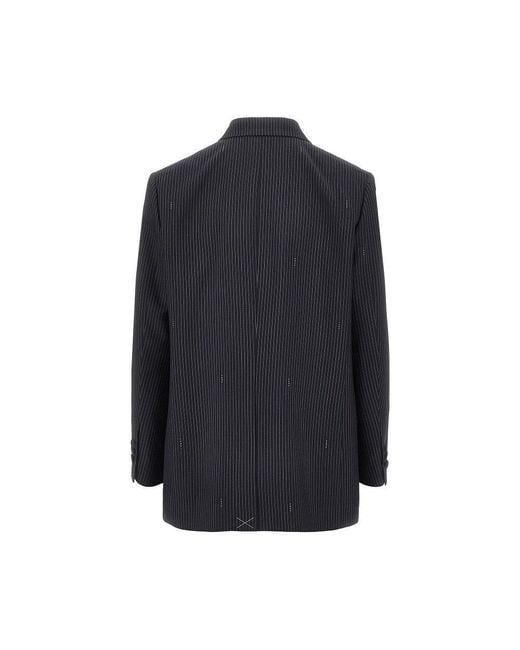 Fendi Blue Pinstriped Wool Blend Double Breasted Jacket