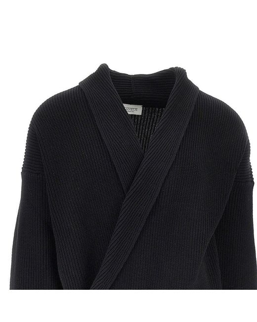 Laneus Black Cotton Knitted Cardigan for men