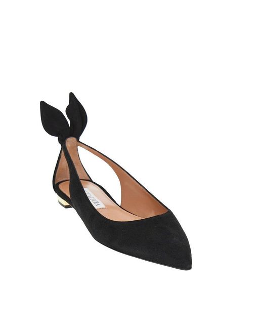 Aquazzura Black 'Bow Tie' Suede Leather Ballet Flats