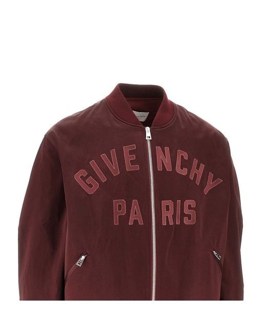 Givenchy Red Paris' Patch Satin Bomber Jacket for men
