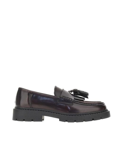 Bianco Black Leather Loafers With Tassels for men