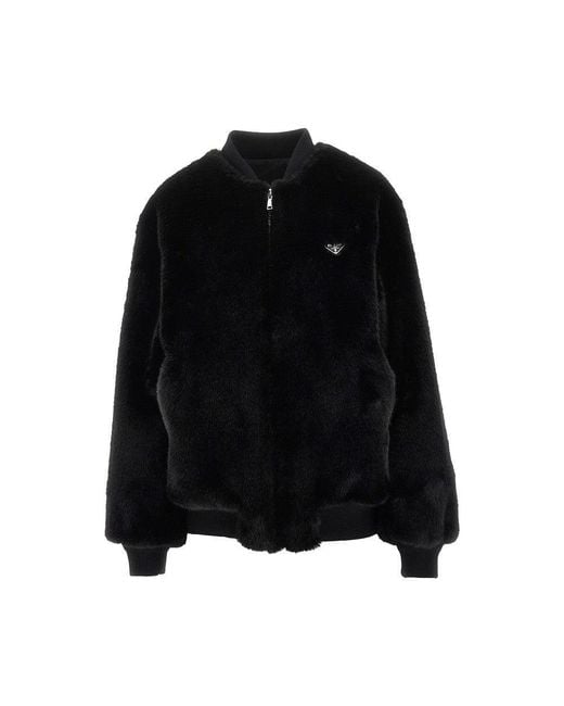 Prada Black Faux Fur And Re-Nylon Reversible Bomber