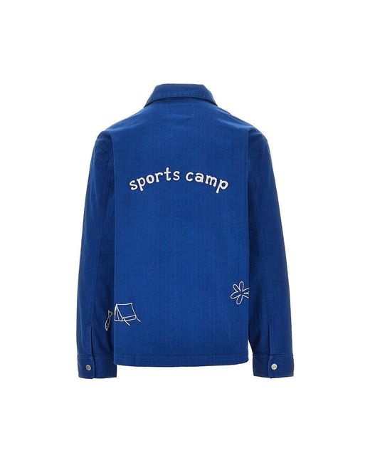 Forét Blue Embroidered Cotton Overshirt for men