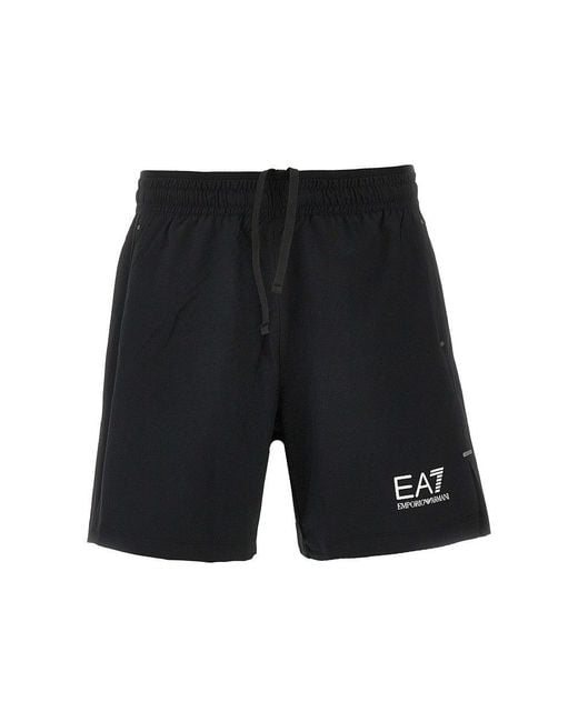 EA7 Black Ventus7 Technical Fabric Shorts for men