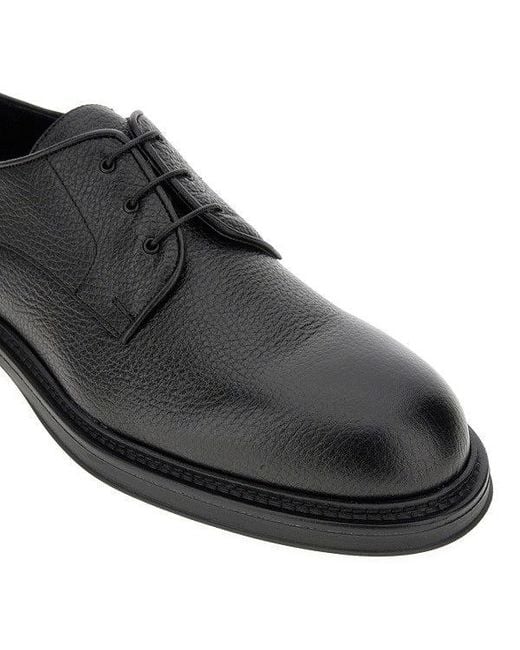 Emporio Armani Brown Grained Leather Derby Shoes for men