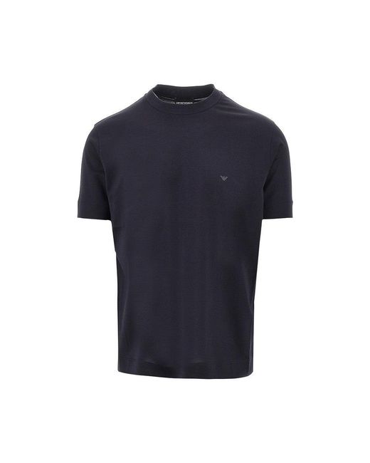 Emporio Armani Blue Lyocell And Cotton Blend T-Shirt With Logo for men