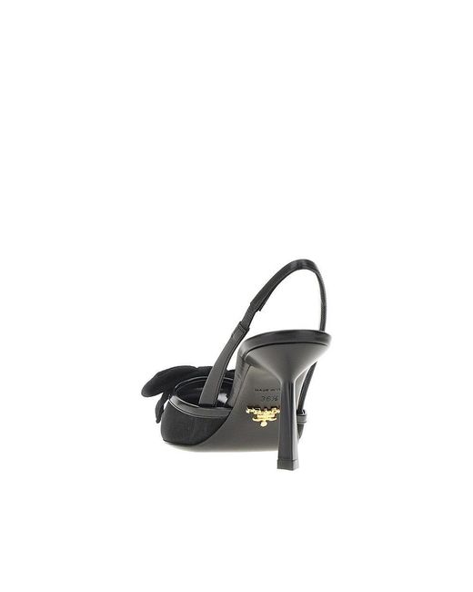 Prada Black Mesh Slingback Pumps With Bow
