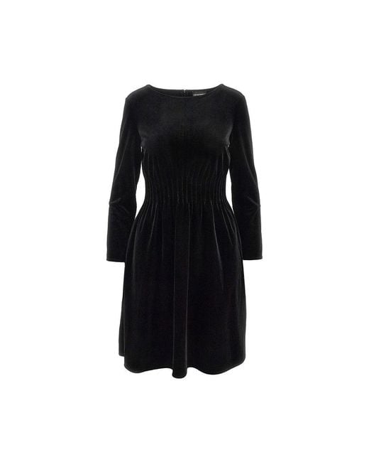 Emporio Armani Black Chenille Mini Dress With Veinings