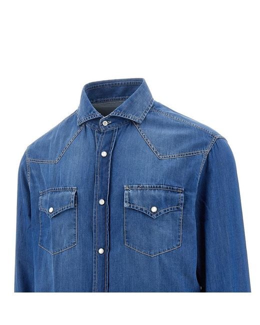 Brunello Cucinelli Blue Easy Fit Denim Shirt for men