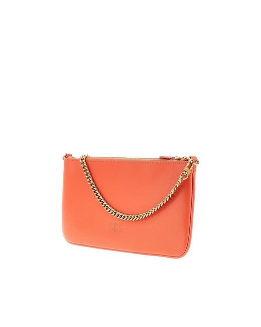 Pinko Orange Leather Flat Pouch With Chain