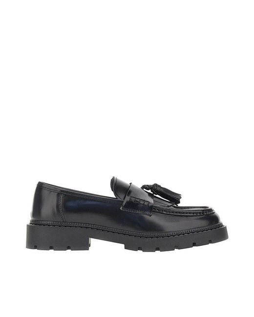 Bianco Black Leather Loafers With Tassels for men