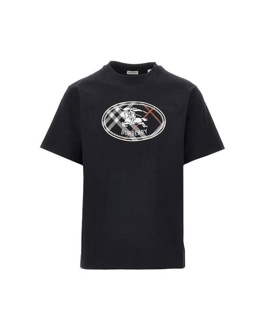 Burberry Black 'Knight Stamp' Embroidery T-Shirt for men