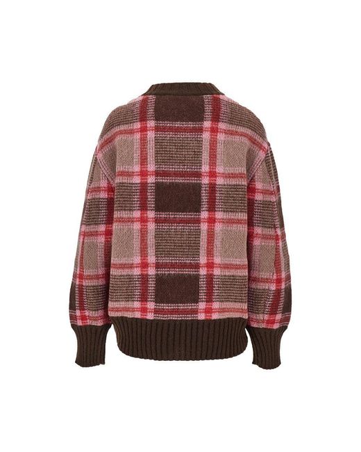 The Attico Red Knitted Sweater With Logo Embroidery