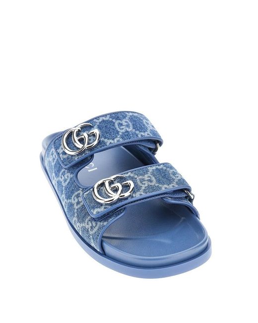 Gucci Blue Gg Fabric Slides With Gg Details