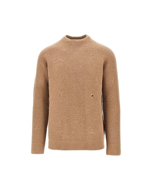 Laneus Brown Alpaca-Wool Blend Crewneck Sweater for men