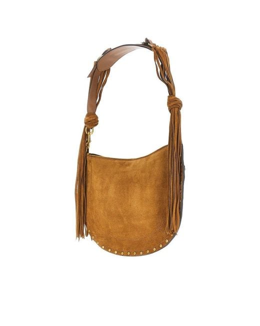 Isabel Marant Brown Suede Leather Fringed Oskan Soft Zip Bag