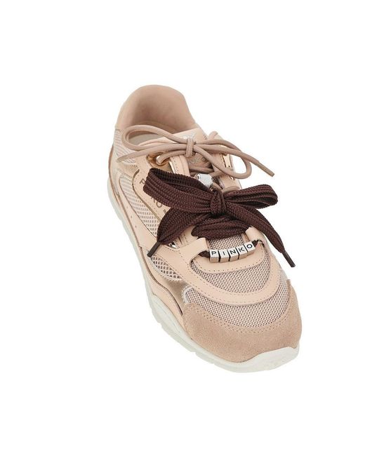 Pinko Brown Leather And Mesh Sneakers