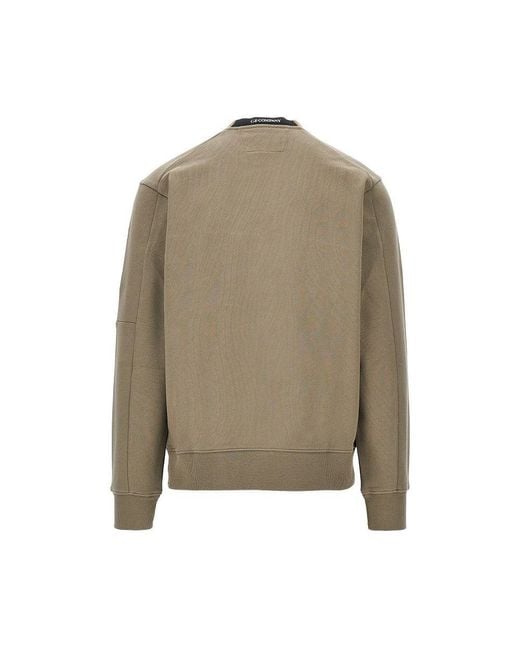 C P Company Green Crewneck Cotton Sweatshirt With Nfc Lens for men