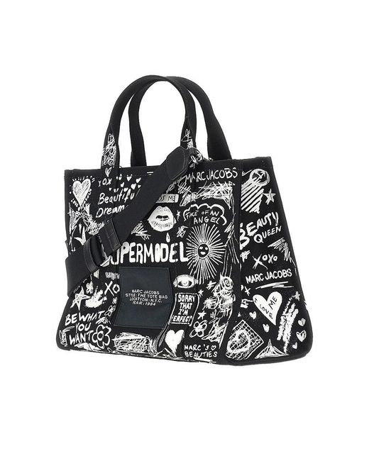 Marc Jacobs Black The Punk Scribble Medium Canvas Tote Bag