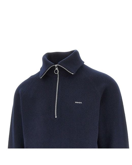 Prada Blue Wool And Cashmere Half-Zip Sweater for men