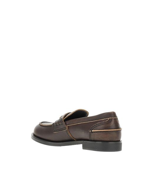 Miu Miu Gray Vintage Effect Leather Penny Loafers