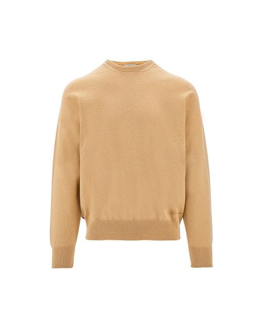 Burberry Natural Cashmere Sweater With Logo Embroidery for men