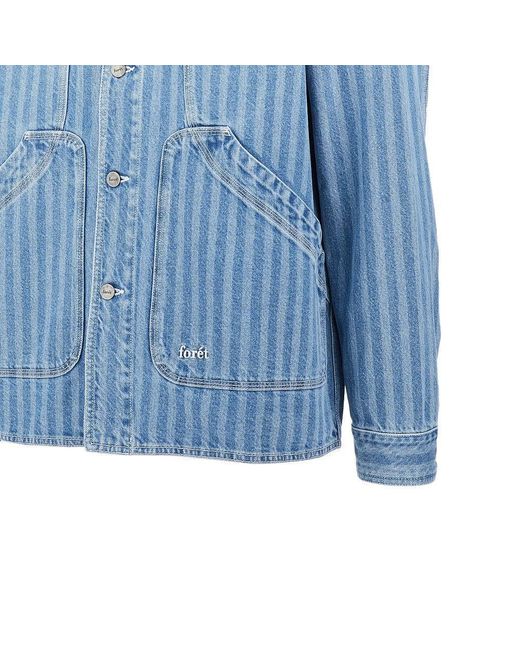 Forét Blue 'Berry' Striped Denim Overshirt for men