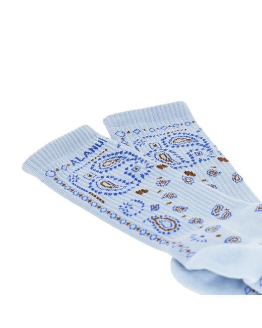 Alanui Blue Cotton-Blend Socks With Bandana Motif