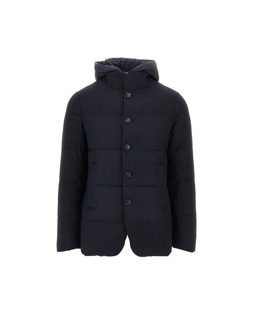 DUNO Blue Quilted And Padded Wool Down Jacket for men