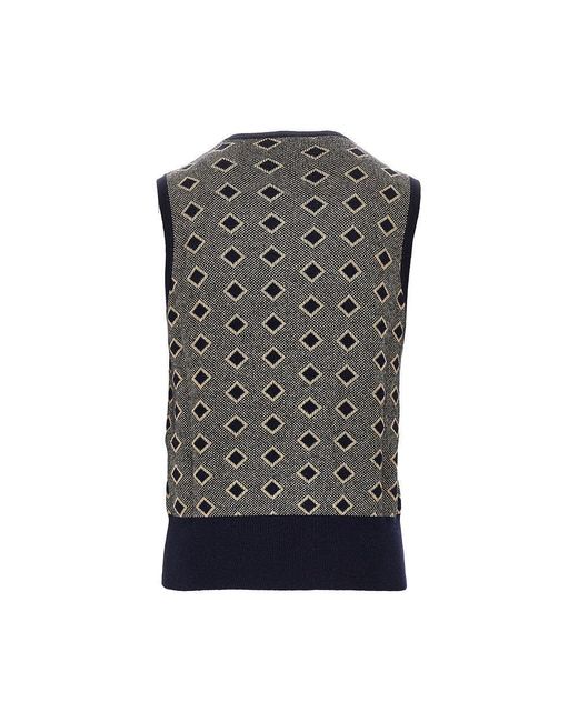 Emporio Armani Gray Cashmere And Wool Vest With Diamonds Motif for men