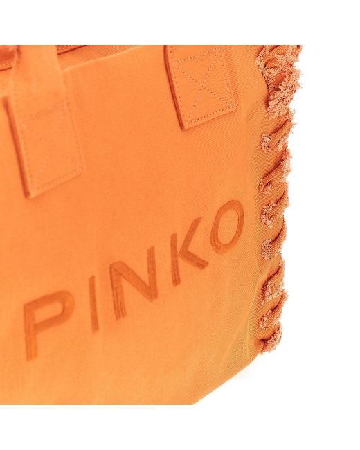 Pinko Orange Canvas Medium 'Beach' Shopping Bag