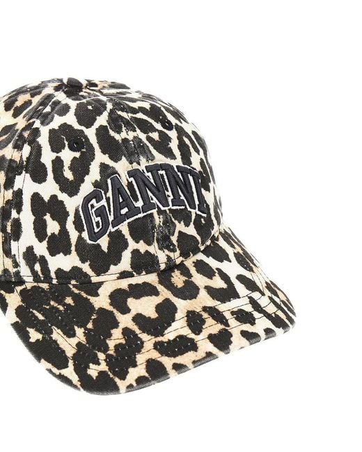 Ganni Black Leopard-Print Organic Cotton Baseball Hat