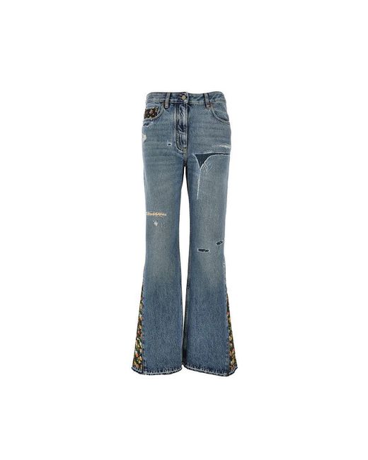 Valentino Blue Flared Jeans With Floral Details