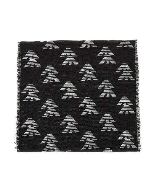 Emporio Armani Black Knitted Scarf With Eagle Motif