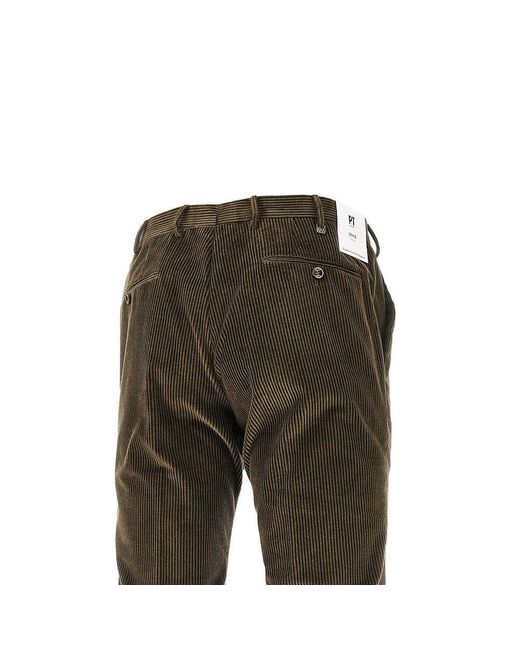 PT Torino Gray Corduroy Slim Fit Pants for men