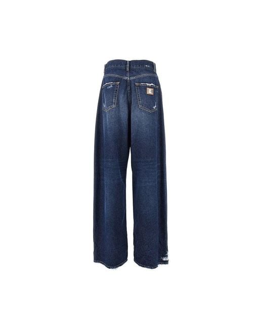 Dolce & Gabbana Blue Distressed Denim Oversized Pants